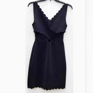 Topshop wrap front scalloped bodycon black dress womens